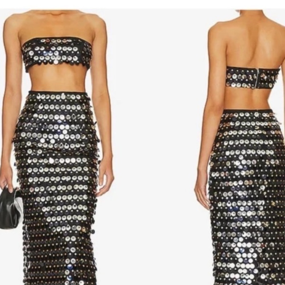 NWT Lovers and Friends sequin embellishments Crop Top Strapless Metallic Top XS - Picture 2 of 10
